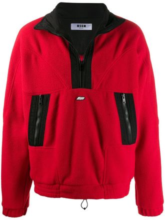 Msgm half zip logo fleece - Red