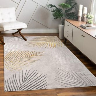 Paco Home Alfombra Salon De Habitacion Pelo Corto Motivo Floral Arcoíris Geometrico 240x340 cm, Oro - Paco Home