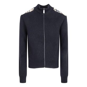 Burberry Cardigans, female, Black, Size: L Check Patch Wool Cashmere Cardigan