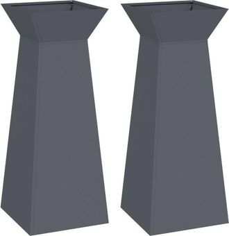 vidaXL Pillar Planter 2 pcs Anthracite 40 x 40 x 100 cm Steel Vidaxl