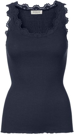Rosemunde Tanktop ROSEMUNDE Babette Silk Top, Damen, Gr. XL, blau (schwarz navy), Feinripp, Obermaterial: 70% Seide, 30% Baumwolle, unifarben, k&ouml;rpernah h&uuml;ftlan