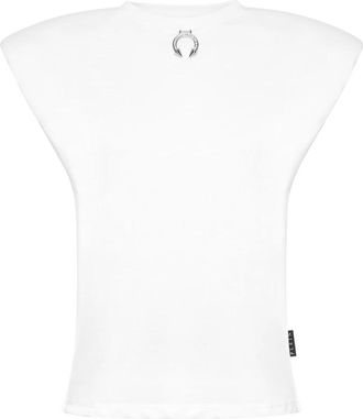 Philipp Plein Tanktop Ronde Hals Piercing Met Gewatteerde Schouder - Dames - T-shirts - Wit - XL - Katoen - Tops