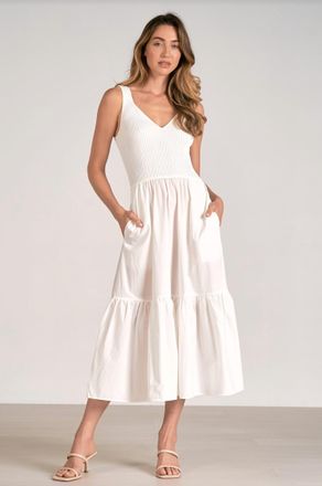 Elan Reno Mixed Media Maxi Tank Dress In White