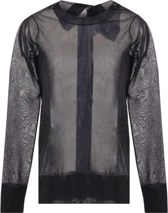 Yohji Yamamoto semi-sheer asymmetric-neck cardigan - women - Polyamide/Polyester - 2 - Black