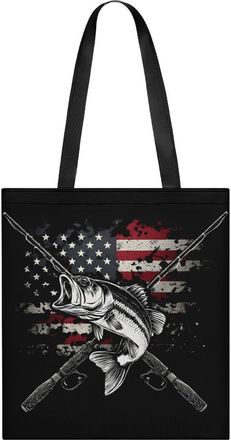 Generic Vintage USA Flag Bass Fishing Tote Bag for Women Men Shoulder Bags Purses Pouch Handbags