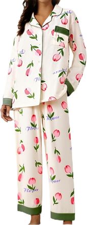 Generic Pyjamas for Women 2 Piece Outfits Womens Fashion Lounge Nightwear Cotton-Like Ladies Pyjamas Sleep & Lounge Women Skin-Friendly Casual Classic Leisure