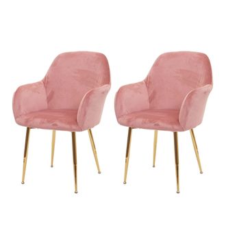 Hhg Hhg - Juego De 2 Sillas De Comedor 240, Silla De Cocina, Dise&ntilde;o Retro, Terciopelo Rosa Antiguo, Patas Doradas