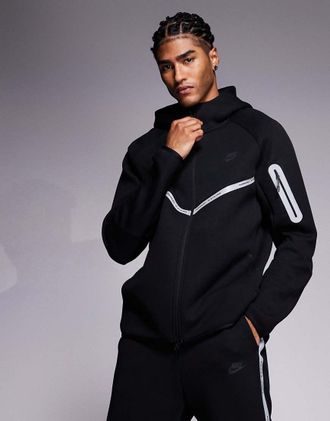Nike Tech Fleece - Felpa con cappuccio in pile tecnico nera con dettagli catarinfrangenti-Nero