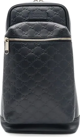 Gucci Guccissima Navy Leather Shoulder Bag Sling Bag (Pre-Owned)