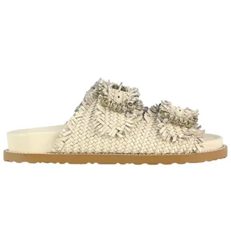 Coral Blue Schoenen, Dames, Beige, 36 EU, Leer, Sandaal met dubbele geweven band en juweel