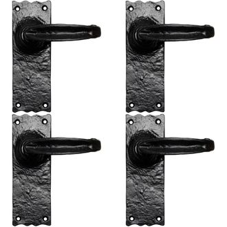 Loops 4x PAIR Forged Straight Lever Handle on Latch Backplate 155 x 55mm Black Antique