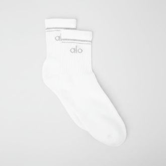 Alo | Half-Crew Throwback Socks in White/Titanium, Size: Medium