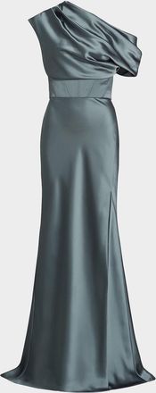 Amsale Satin One-Shoulder Gown