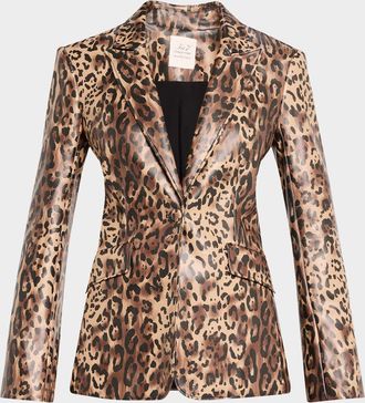 Cinq &agrave; Sept Leopard Faux Leather Blazer