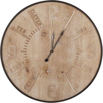 Beliani Beliani - Reloj de pared de metal dorado mdf madera clara retro ø 60 cm esfera números tallados tablero pintado