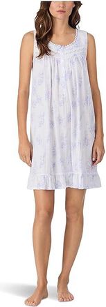 Eileen West Cotton Pointelle Sleeveless Short Chemise Womens Jumpsuit & Rompers One Piece White Ground Lilac Wisteria : XS