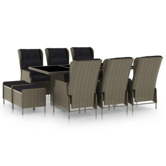 vidaXL Set De Comedor Jard&iacute;n 9 Piezas Cojines Rat&aacute;n Sint&eacute;tico Marr&oacute;n Vidaxl