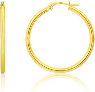 MAX + STONE 14k Yellow or White Gold 2mm Thick Tube Hoop Earrings 12MM to 50MM