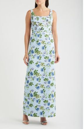 Sachin & Babi Lana Sequin Detail Floral Pencil Gown in Sky Blue Morning Glory at Nordstrom, Size 12