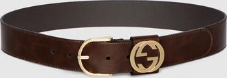 Gucci Wide Belt With Round Buckle, Brown, Leather