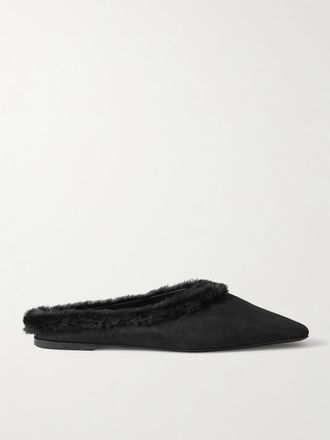 Toteme Slipper In Camoscio Con Finiture In Shearling - Nero