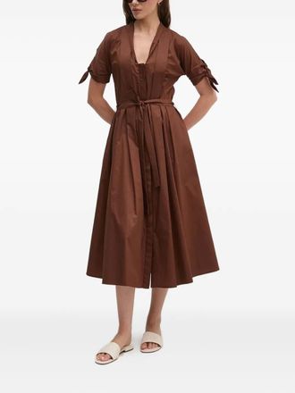 Sandro Ferrone tie-cuff belted midi dress - women - Cotton - 40 - Brown