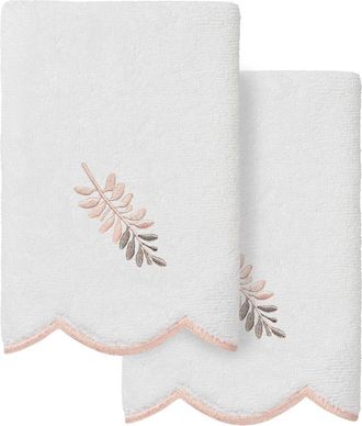 Linum Home Textiles 100% Turkish Cotton Fern Toss Scallop 2Pc Embellished Fingertip Towel Set