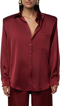 JLUXLABEL Island Ease Satin Shirt in Red at Nordstrom, Size Medium
