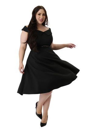 Unique Vintage Plus Size Off the Shoulder Swing Dress in Black at Nordstrom, Size 3X