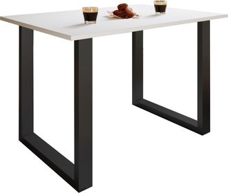 ebuy24 Ebuy24 - Mesa De Madera Vcm Al. 76 X An. 110 X P. 50 Cm Marco De Pie S&oacute;lido Y De Alta Calidad Pies De Hierro Mesa De Cocina - Xona U (negro / Blanco)