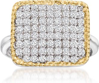 Ross-Simons CZ Square-Top Ring in Sterling Silver and 14kt Gold