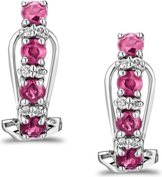 The Diamond Store Pink Sapphire 1.15CT And Diamond 9K White Gold Earrings