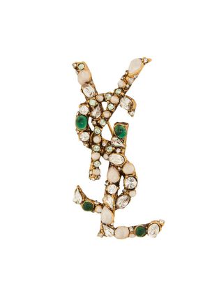 Saint Laurent Cassandre Stone-embellished Brooch - Crystal - One Size