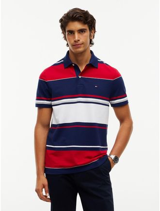 Tommy Hilfiger Mens Regular Fit Striped Polo - Preppy Navy - XXL