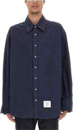 Thom Browne Casual Shirts - Heren - Casual Overhemden - Blauw - L - Katoen - Overhemden
