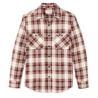 Filson Mens Rangeland Flannel Shirt In Red/brown/cream Plaid