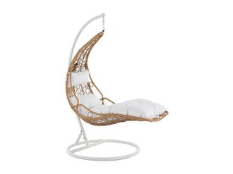 Vente-Unique Sill&oacute;n colgante de rat&aacute;n sint&eacute;tico - Natural claro con cojines blancos - LUVA de MYLIA
