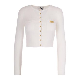 Elisabetta Franchi Cardigans, female, Beige, M, Micro-braided knit cardigan