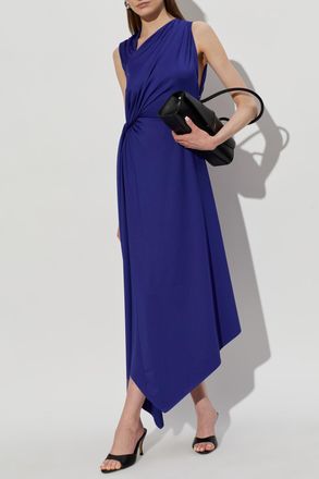 Victoria Beckham Asymmetric Dress With Draping, Womens, Navy Blue
