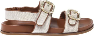 Baldinini Tweed Sandal - female - Baldinini - Flat Sandals - Beige - 5 UK - Shoes