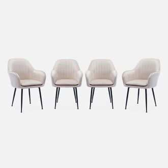 Sweeek Sweeek - Sill&oacute;n De Terciopelo Con Patas De Metal, Set De 4, Shella, Blanco Roto, 57x59x84.5 Cm
