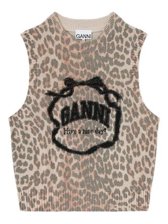 Ganni leopard-print vest - women - Fabric - L - Brown