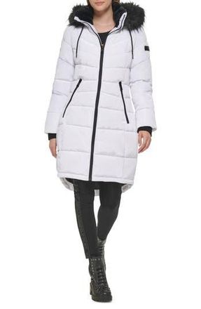 Karl Lagerfeld Apres Ski Faux Fur Trim Hooded Puffer Jacket in White at Nordstrom Rack, Size Large