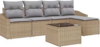 vidaXL Garden Sofa Set 6 pcs Beige Poly rattan Vidaxl