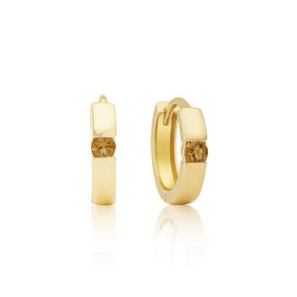 MAX + STONE 14k Yellow or White Gold Small Round Gemstone Huggie Hoop Earrings