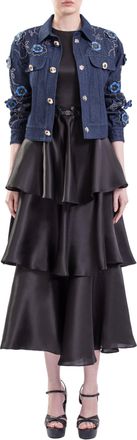 Saiid Kobeisy Denim Jacket And Ruffled Dress