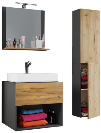 ebuy24 Ebuy24 - Vcm 4 Pcs Lavabo Lavabo Gabinete Inferior Conjunto De Muebles De Ba&ntilde;o Lendas Ii (antracita / Roble De Miel60)
