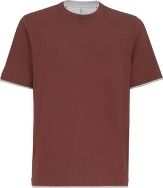 Brunello Cucinelli T-shirt met nep-laagjeslook - Heren - T-shirts - Bruin - 3XL - Katoen - Tops