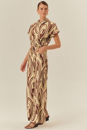 Exquise Sara Abstract Print Cotton Wide Leg Pants in Brown at Nordstrom, Size X-Large