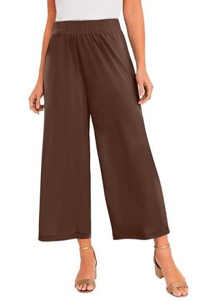 Jessica London Stretch Knit Wide Leg Crop Pant in Rich Brown at Nordstrom, Size 24